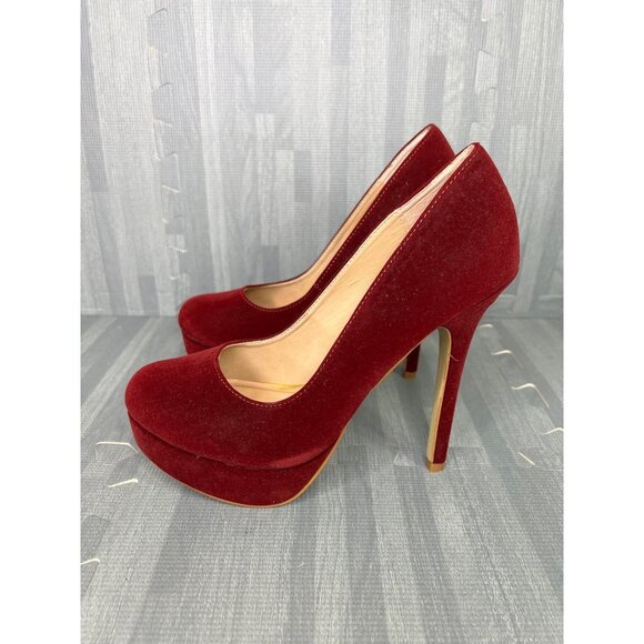 Colin Stuart Platform Pumps Heels Size 9 B Oxblood Red Round Toe - Picture 1 of 13